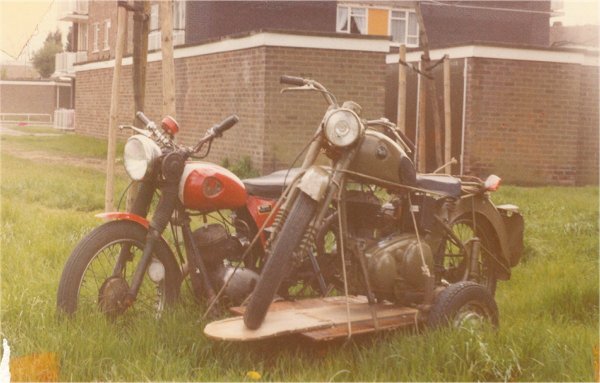 Sat on the Bantam's sidecar, at the rear of the Meadow Avenue flats.